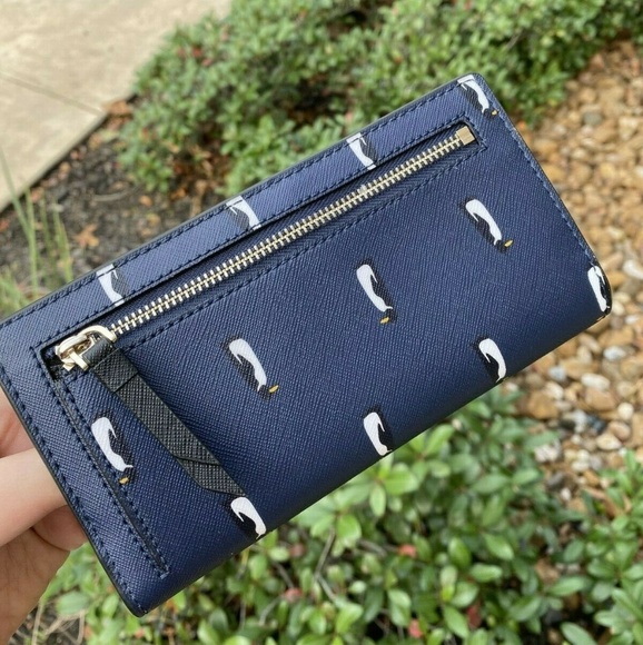 KATE SPADE  Navy Penguin Leather Slim Wallet Bifol - Picture 2 of 3